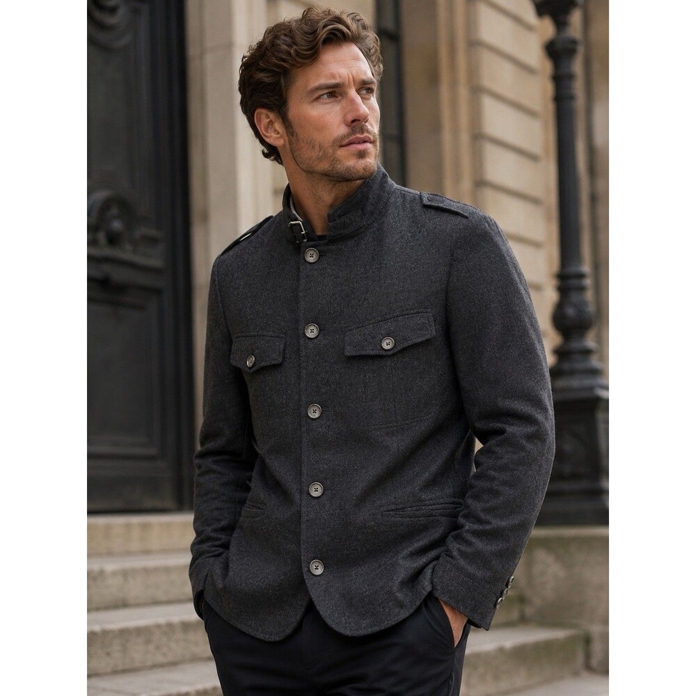 Hugo Boss Harper1 Charcoal MilitaryStyle Field Jacket 38S Wool Blend W/stretch